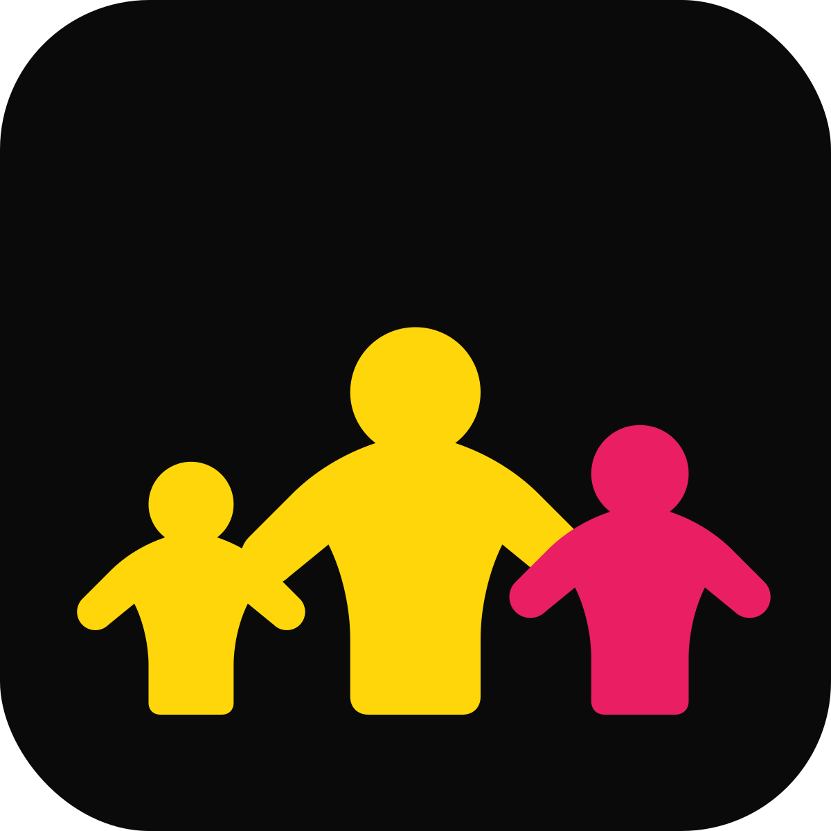 Icône Pour la famille : trois pions de jeu de tailles différentes sur fond noir